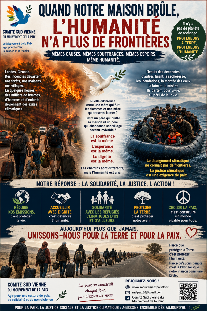 Notre maison brule l'humanité  n'a plus de maison. Mêmes causes. Mêmes souffrances. Mêmes espoirs. Même Humanité.Mêmes 