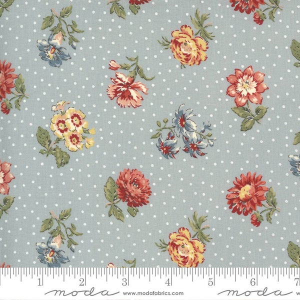 Q1197 - stof  orleans floral ciel blue- Jardin de Fleurs - French General by Moda