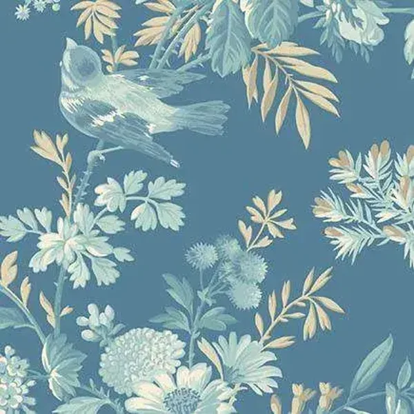 Q306 - stof blue flower bird-  Sewing Bird by Edyta Sitar