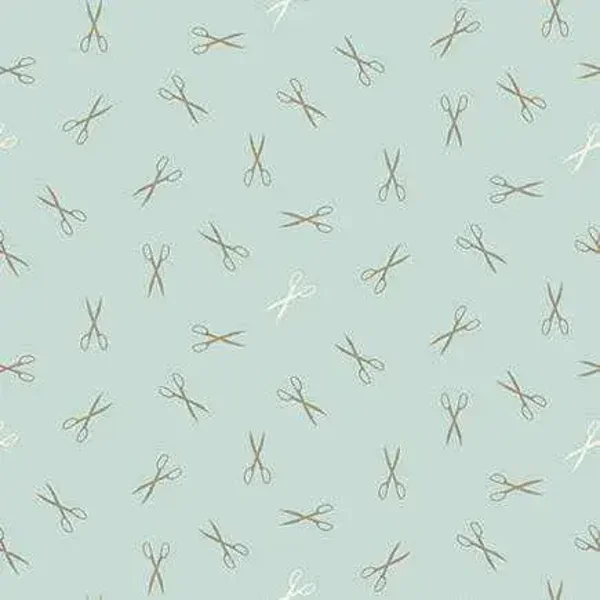 Q560 - stof  light blue scissors-  Sewing Bird by Edyta Sitar