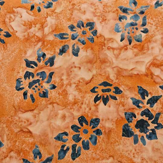 B156 - batikstof -small flower terracotta/grey - Benartex