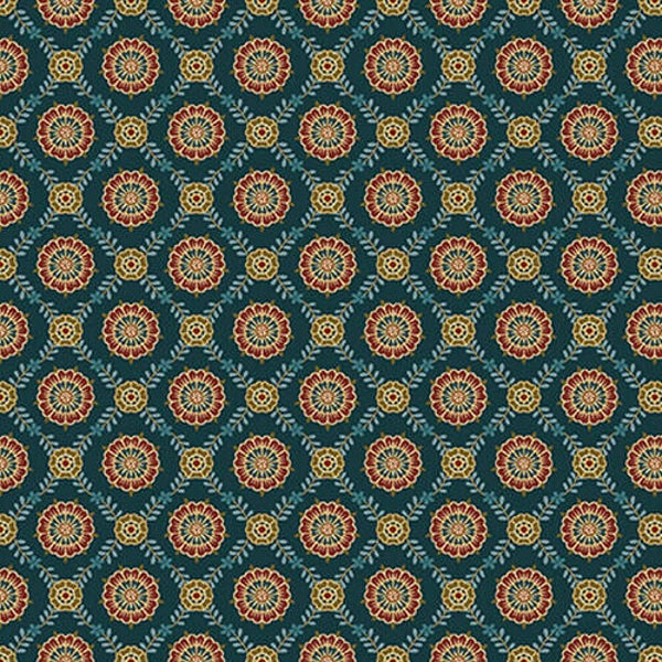 Q974 - stof  teal mediallon lattice - Lille by Michelle Yeo