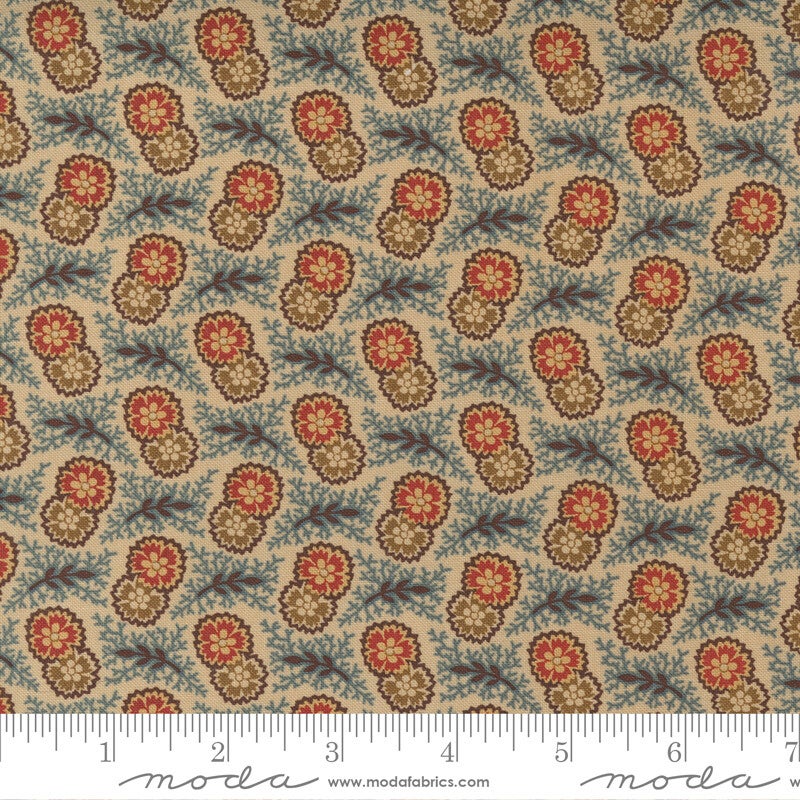 Q665 - stof Rose Fleur And Fern Cream Teal  - Jo Morton by Moda