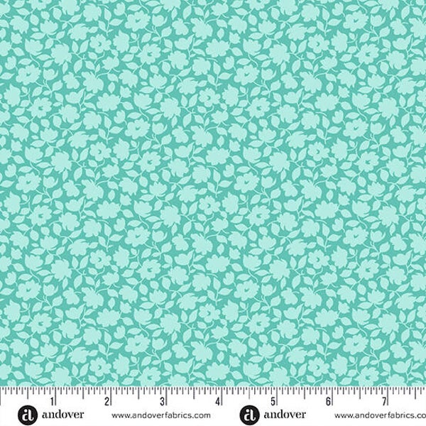 Q45 - stof mono floral turquoise- Plain and Simple by Makower