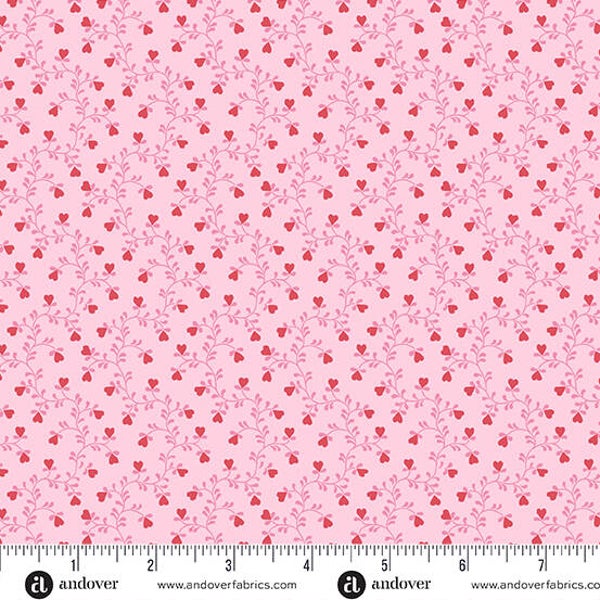 Q804 - stof heart vine pink - Plain and Simple by Makower
