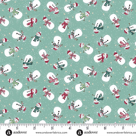 C55 - stof snowman teal - Country Christmas by Makower