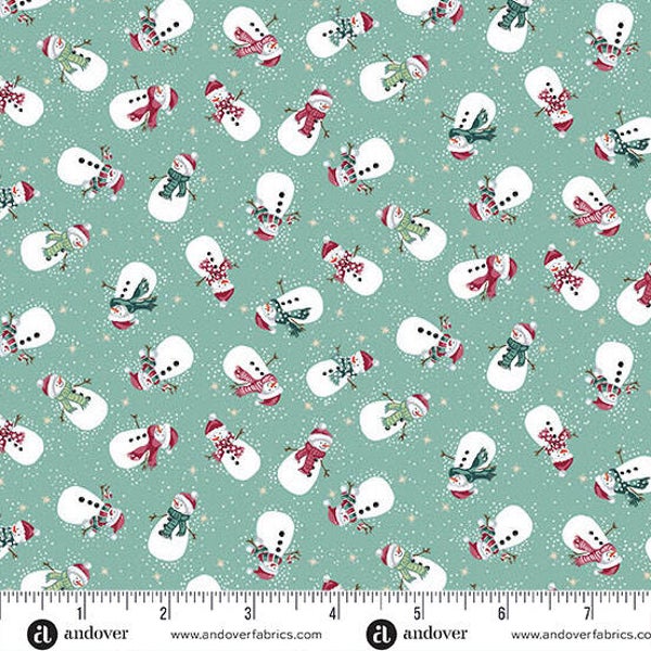 C55 - stof snowman teal - Country Christmas by Makower