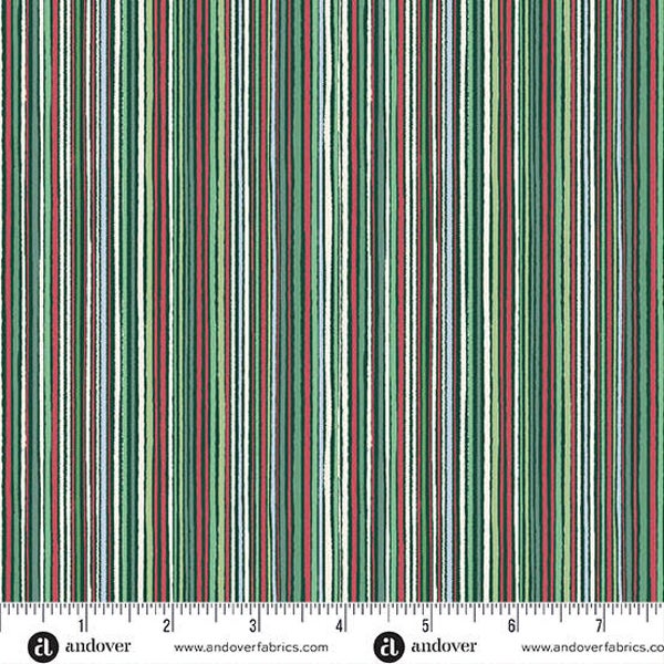 C60 - stof fine stripe green - Country Christmas by Makower