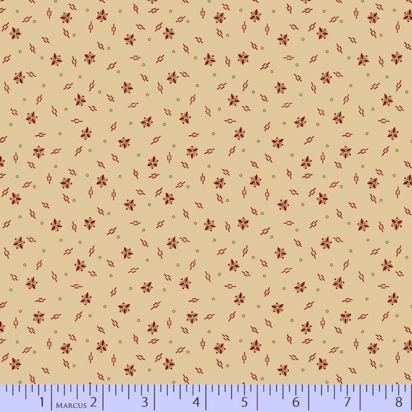 Q937 - stof Bess flower Garden ecru/red, Pam Buda by Marcus Fabrics