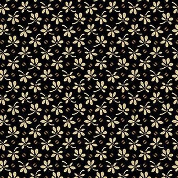 Q134 - stof bloem op zwart Bella Rose - Renee Nanneman - Makower