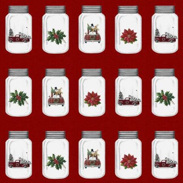 A23- stof  Christmas Jars red - Benartex