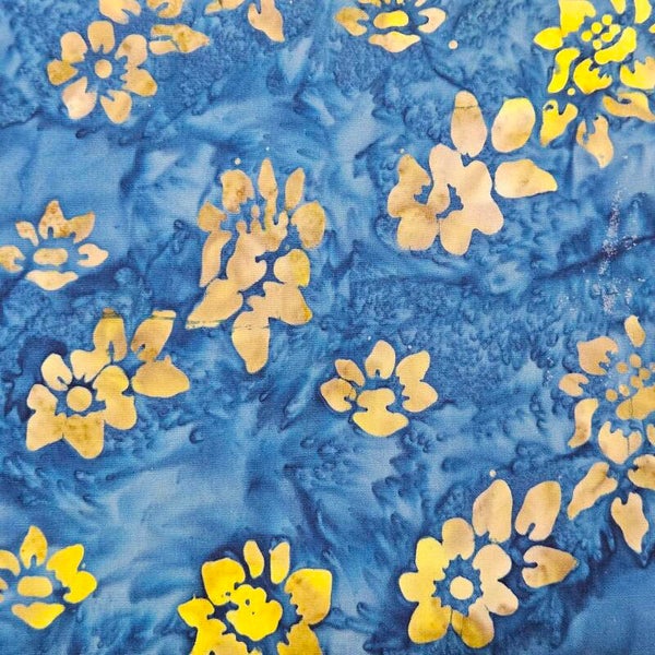 B146 - batikstof small flower blue/yellox - Benartex