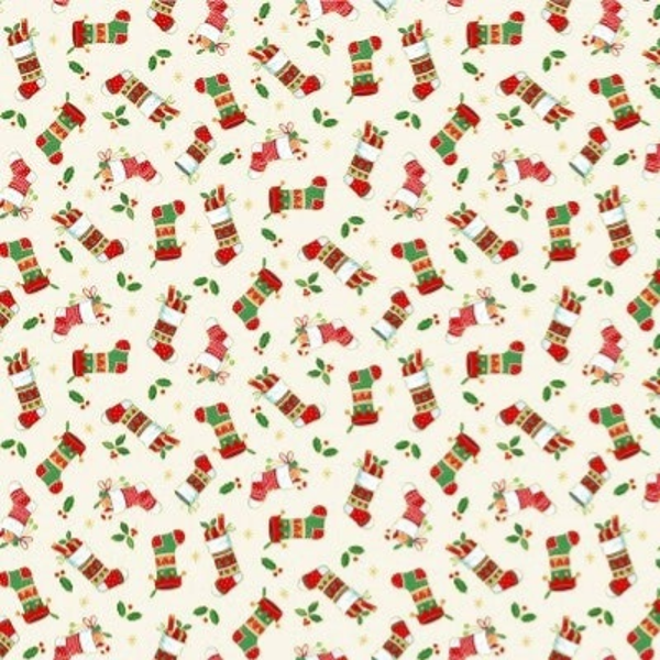 C38  - stof Merry Christmas - Stockings - Makower