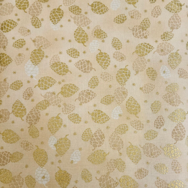 C7  - stof  dennenappels goud metallic