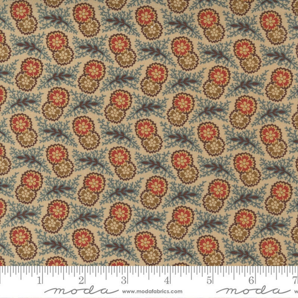Q665 - stof Rose Fleur And Fern Cream Teal  - Jo Morton by Moda
