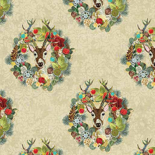 C3 - stof Christmas Magic, Joyful Wreaths Cream