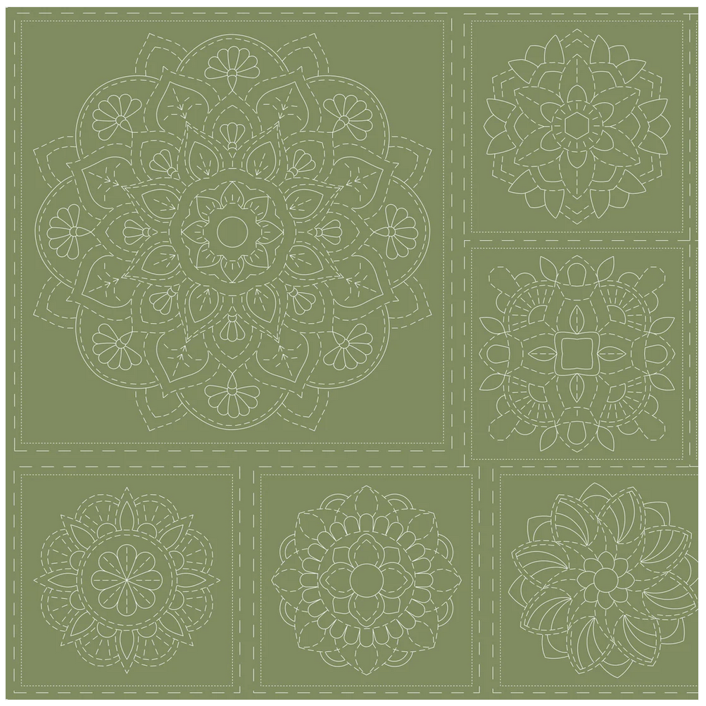Panel Sashiko mandala groen - Devenstone
