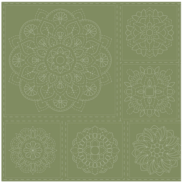 Panel Sashiko mandala groen - Devenstone