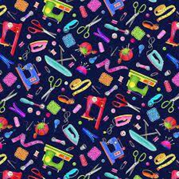 Q982 - stof Mini Sewing Machines Navy Blue