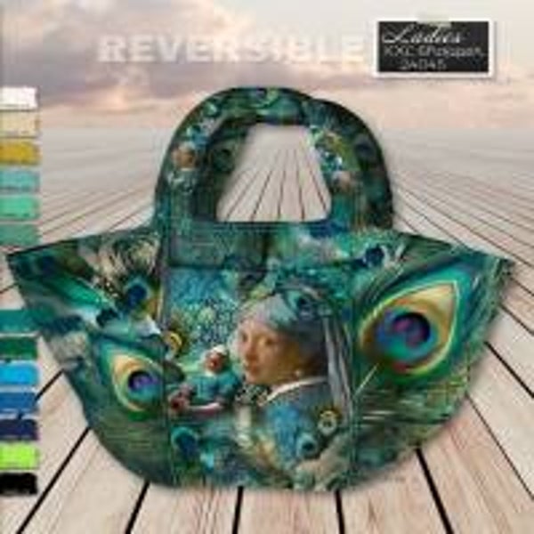 Panel tas XL pauwen, melkmeisje en meisje parel 24045