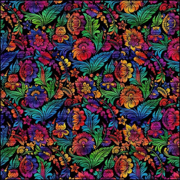 Q132 - stof  - Vivid multi flowers by Jason Yenter- In the beginning