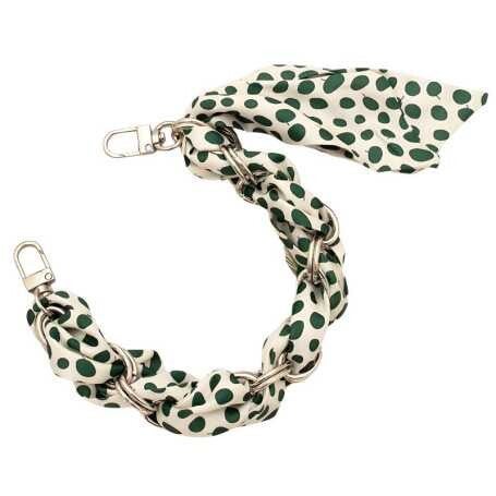 Collier de Coque de Téléphone avec Foulard en Soie Petit Point Vert , Fermoir Argenté - 34 CM