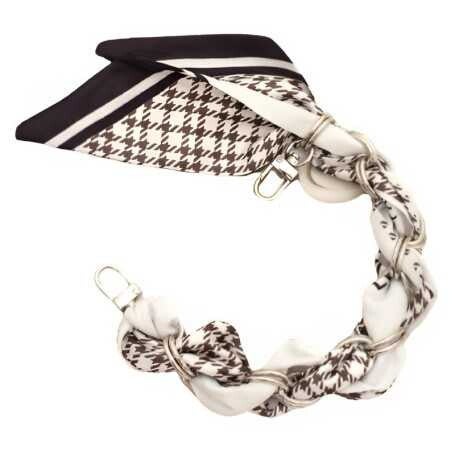 Collier de Coque de Téléphone avec Foulard en Soie Marron, Fermoir Argenté - 34 CM