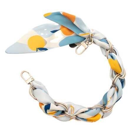 Collier de Coque de Téléphone avec Foulard en Soie Bleue Légère , Fermoir Argenté - 34 CM