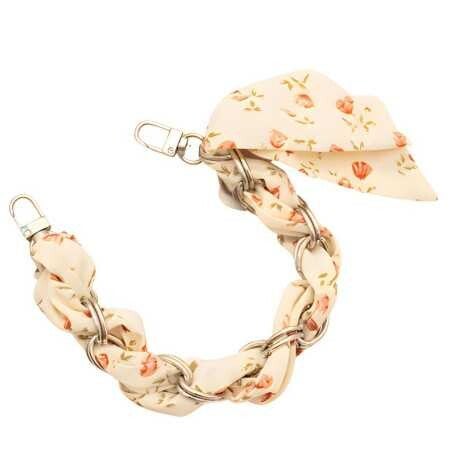 Collier de Coque de Téléphone avec Foulard en Soie Beige, Fermoir Argenté - 34 CM