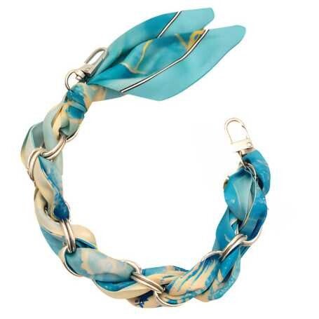 Collier de Coque de Téléphone avec Foulard en Soie Turquoise, Fermoir Argenté - 34 CM