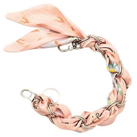 Collier de Coque de Téléphone avec Foulard en Soie Saumon, Fermoir Argenté - 34 CM