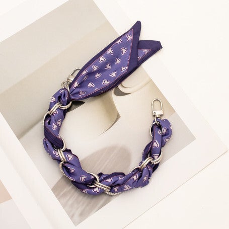 Collier de Coque de Téléphone avec Foulard en Soie Violette , Fermoir Argenté - 34 CM