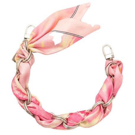 Collier de Coque de Téléphone avec Foulard en Soie Rose , Fermoir Argenté - 34 CM