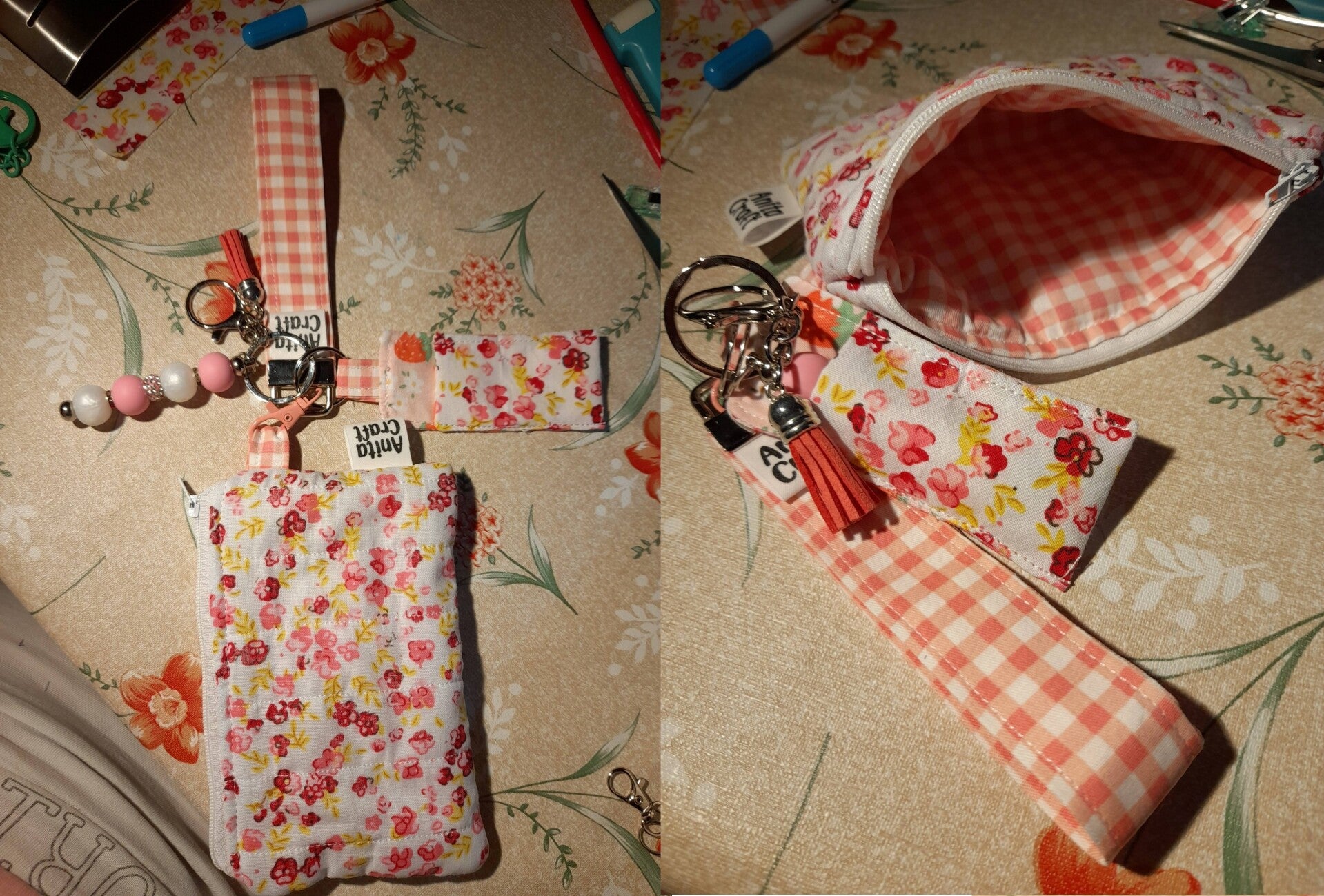 Mynt/kort mappe, leppopomade holder og nøkkel lenke.