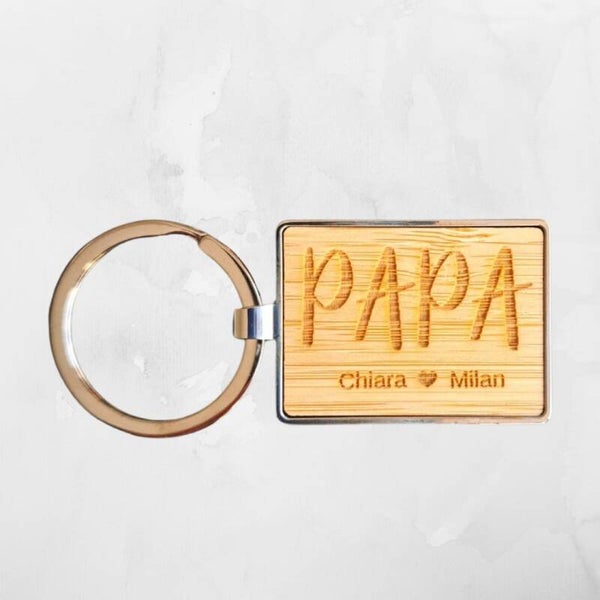 Houten sleutelhanger rechthoek 'PAPA'