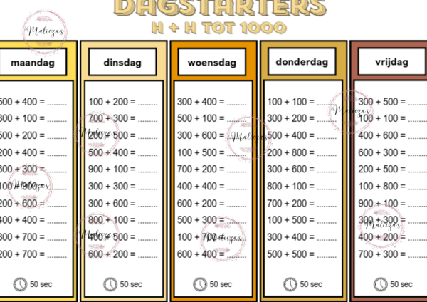 Dagstarters H+H en H-H tot 1000