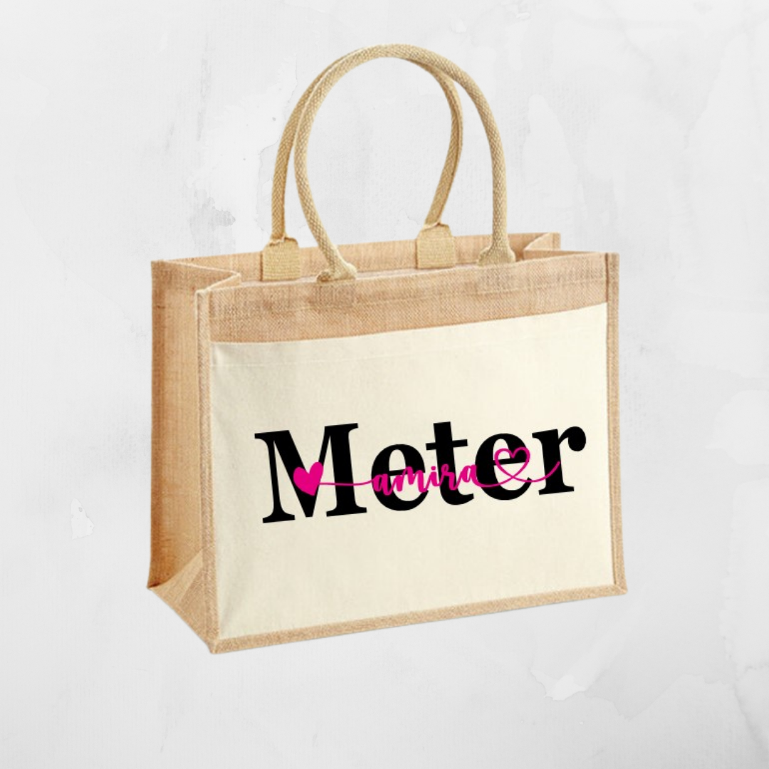 Jute shopper "Meter + naam metekind"