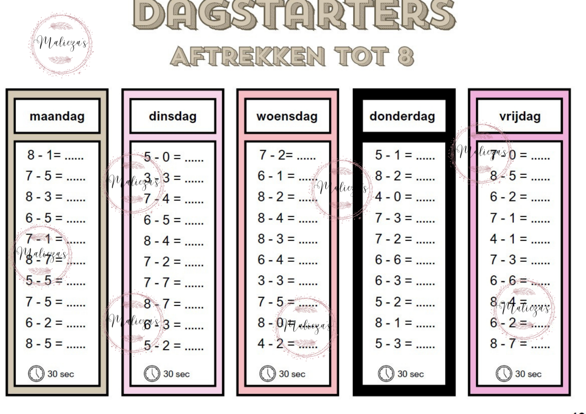 Dagstarters bewerkingen tot 8