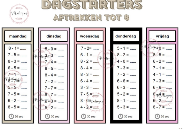 Dagstarters bewerkingen tot 8