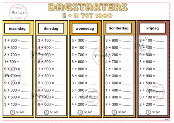 Dagstarters H+E en E+H tot 1000