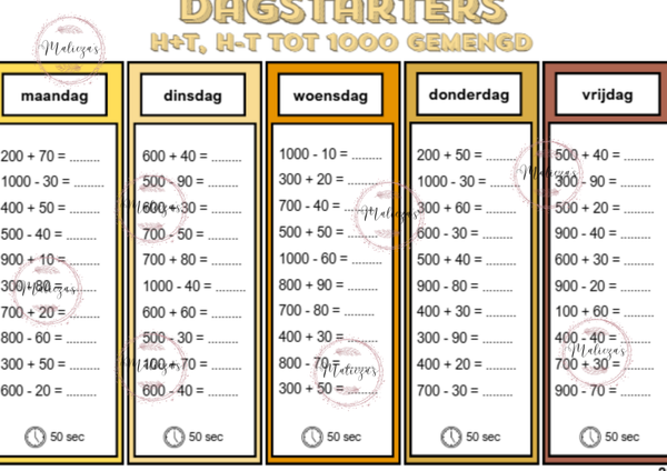 Dagstarters H+T en H-T tot 1000