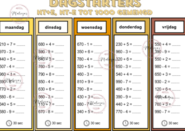 Dagstarters HT+E en HT-E tot 1000
