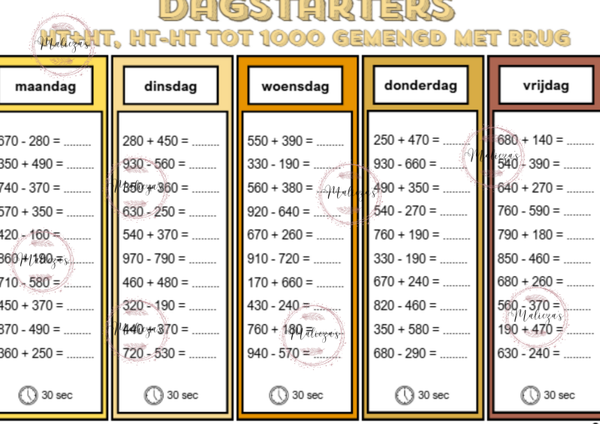 Dagstarters HT+HT en HT-HT tot 1000 met brug
