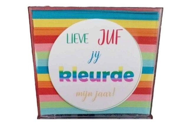 Memoblok gekleurd 'Lieve juf/meester, jij kleurde mijn jaar'