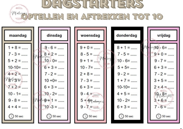 Dagstarters bewerkingen tot 10