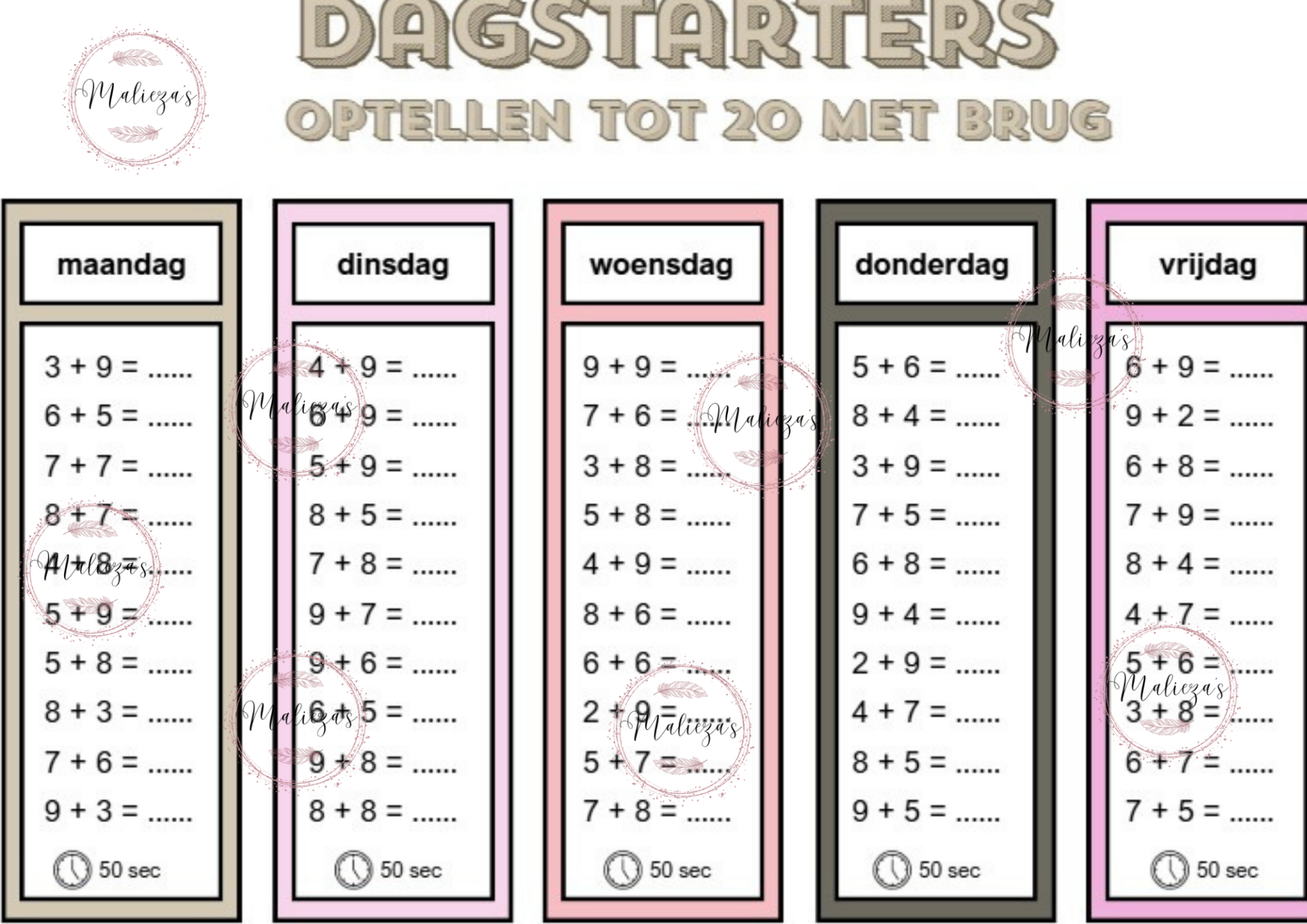 Dagstarters optellen tot 20 met brug