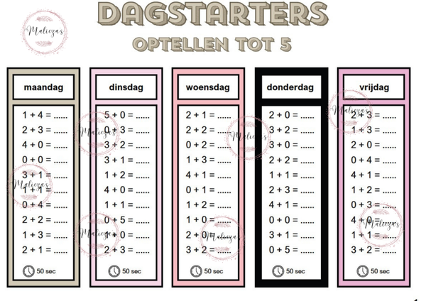 Dagstarters bewerkingen tot 5