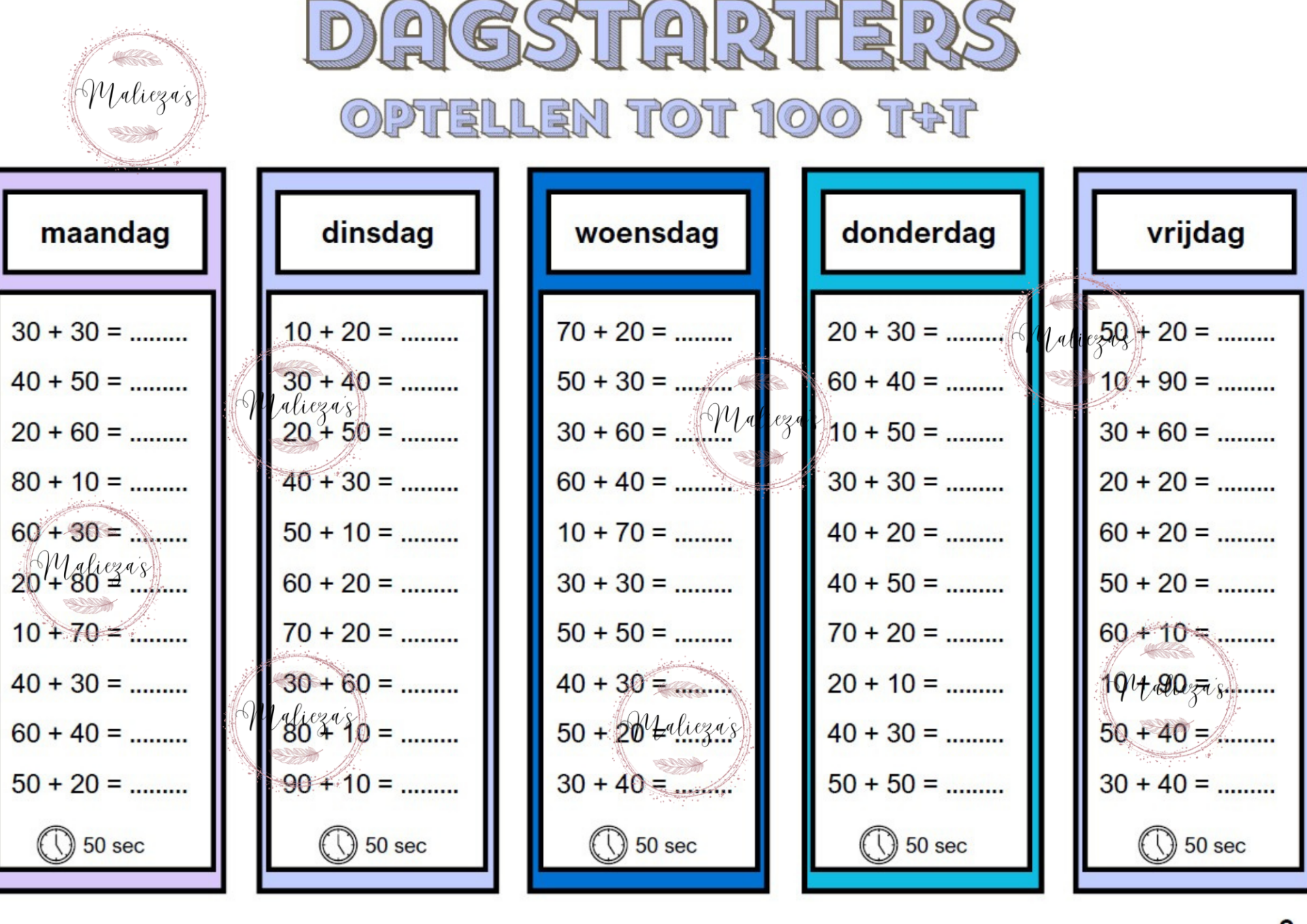 Dagstarters bewerkingen tot 100 T+T, T-T