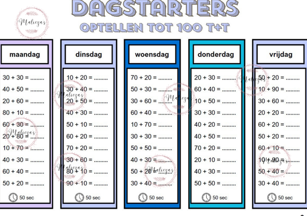 Dagstarters bewerkingen tot 100 T+T, T-T