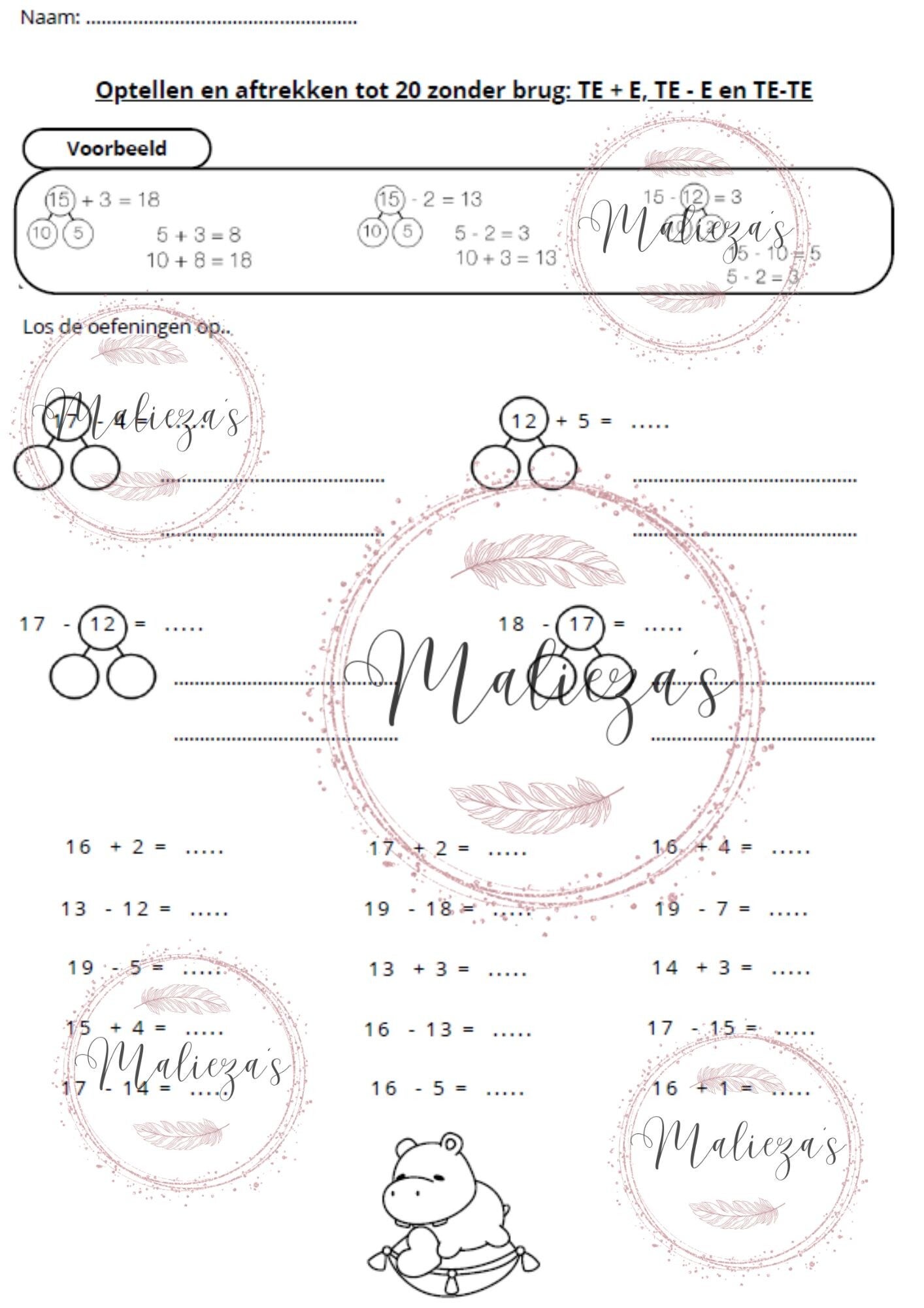 Werkbladen bewerkingen tot 20 TE+E, TE-E en TE-TE  zonder brug gemengd